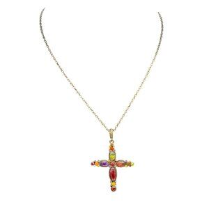 Premier Design Multicolor Rhinestone Crystal Cross Pendant Chain Necklace